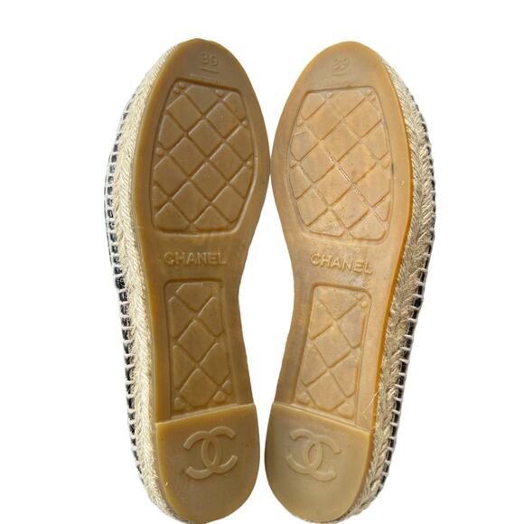 Chanel Black Leather Interlocking CC Logo Espadrilles Flats Size EU 39 - Picture 10 of 14